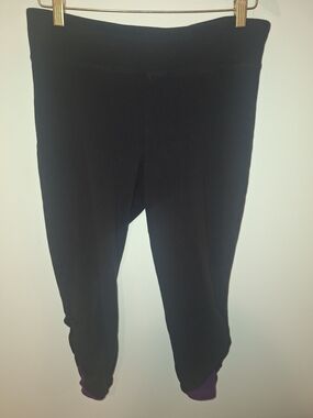 made for life Black Cropped Leggings with Purple Cuff